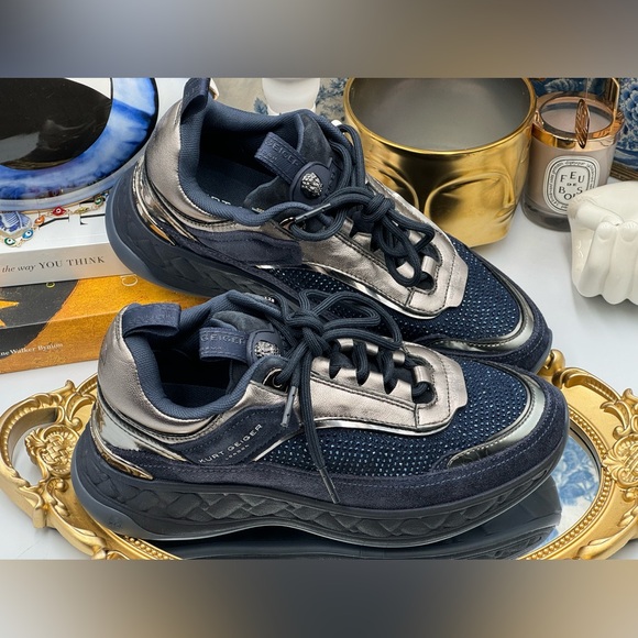 🆕 KURT GEIGER LONDON 🧿 NWOB Kensington Sneaker, Dark Blue Strass, Sz 37 - Picture 10 of 16